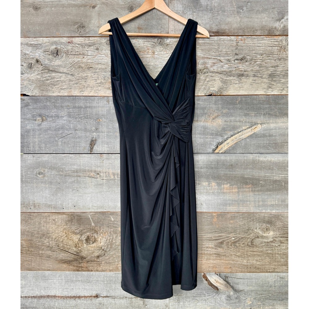 Lauren Ralph Lauren Sleeveless Twist Front Midi Dress 8 Black Drape‎ Ruffle
